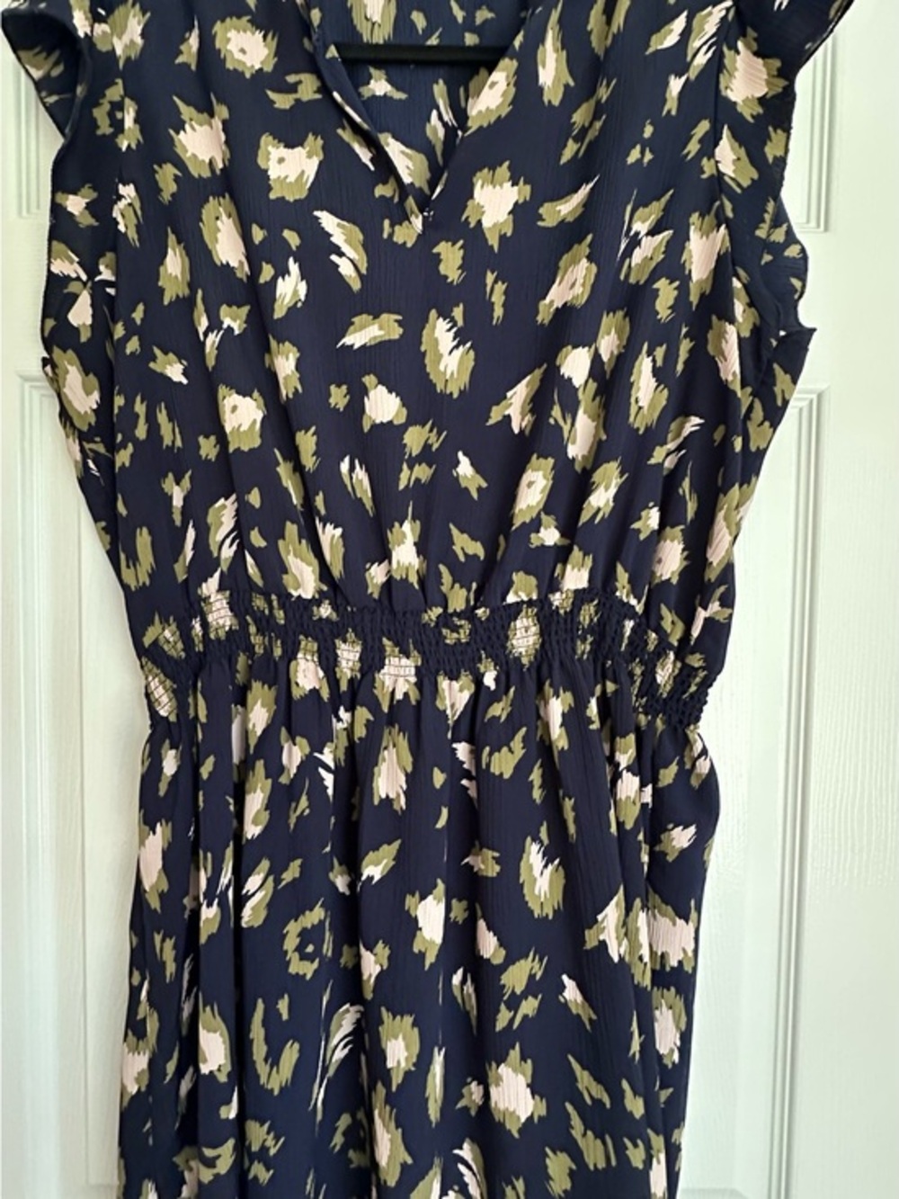 Juicy Couture Navy Floral-Print Midi Dress with Olive and Cream Accents